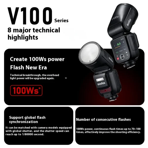 Godox V100 C/N/S/F/O TTL Li-ion Round Head On-Camera Flash 100Ws Beyond Limits V100S V100C V100N V100F V100O - Image 2