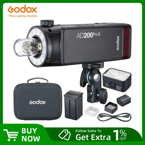 Godox 200W AD200PROII AD200PRO II TTL HSS 2.4G Wireless Camera Pocket Flash Compatible with X3 for Nikon Canon Sony Fuji Olympus
