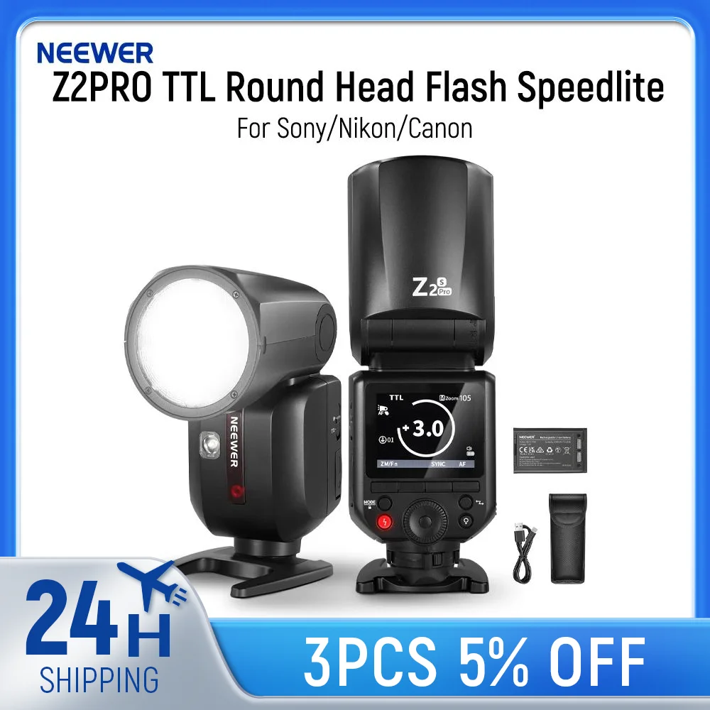 NEEWER Z2 PRO 2.4G TTL Round Head Flash Speedlite Compatible with Sony/Nikon/Canon Wireless Compatible with Godox Flash